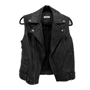 Women's Bagatelle City Leather Vest Small S Black Zipper Button